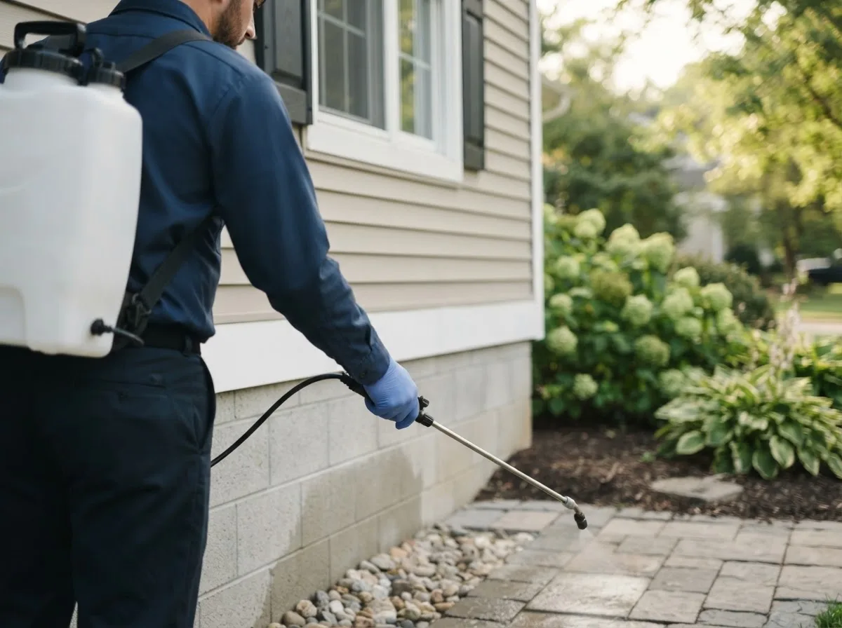 Pest control technician inspecting a home in Old Forge, PA